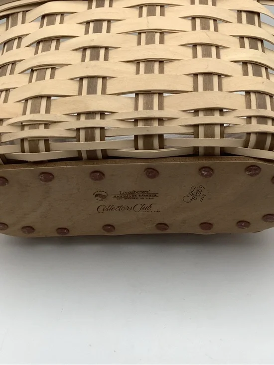 Longaberger Tan and Brown Woven Bicycle Basket with Leather Handles and Liner - Picture 9 of 10